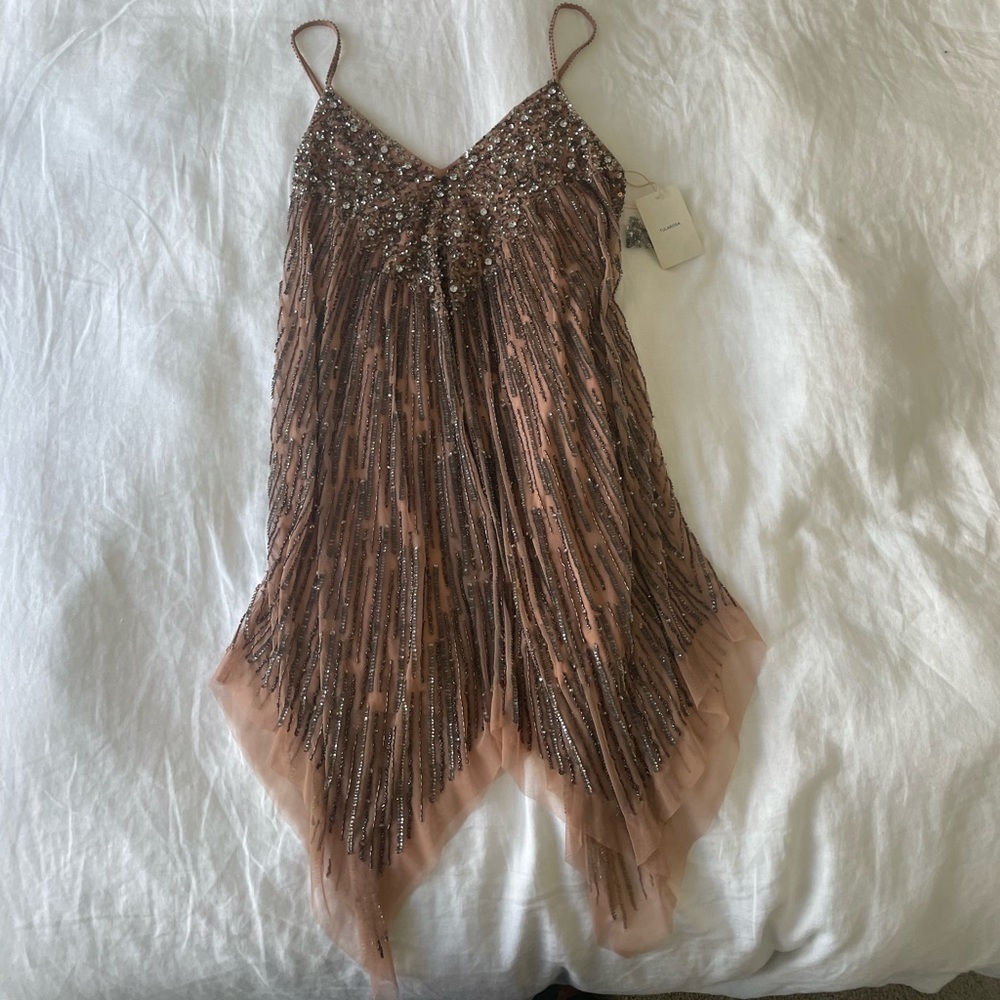 NWT Tularosa Naiya Mini Dress XS | Revolve Rose Gold Sequin Beaded Party Dress - Picture 4 of 6